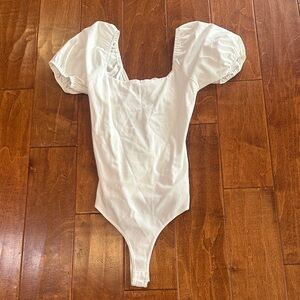 Elegant White Puff Sleeve Bodysuit